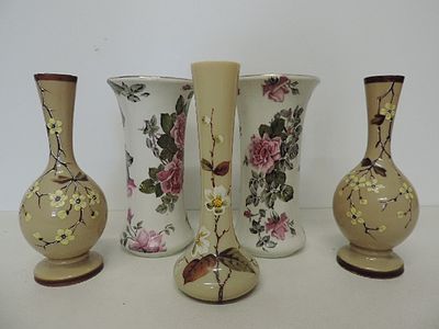Pair of Late 19th Century Continental Overlay Glass Blossom Vases Plus One Other & Pair of Rose 