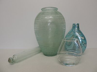 Large Studio Glass Vase 17" Plus Two Others & 19th Century Rolling Pin