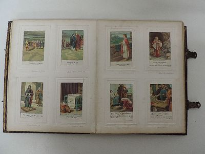 Late 19th Century Leather Album of Religious Scripture & Parable Coloured Cards