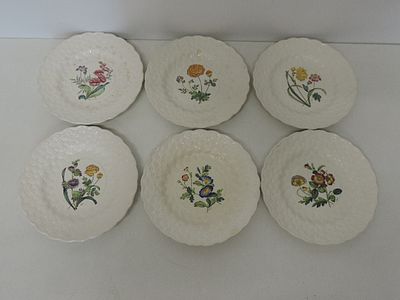 Set of Six Copeland Spode Coloured Botanical Flower Plates Including Convalvulus
