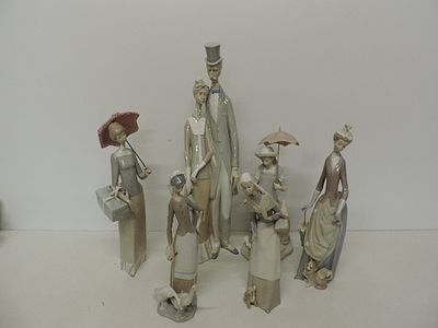 Six Various Lladro Standing Figures, Tallest 20"