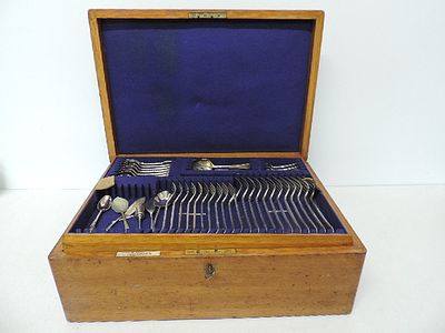 J W Benson Oak Cased Canteen of Silver Plate Cutlery for Twelve