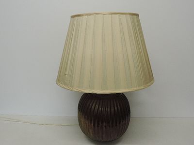 Indian Brass Ribbed Table Lamp Base with Shade 24"