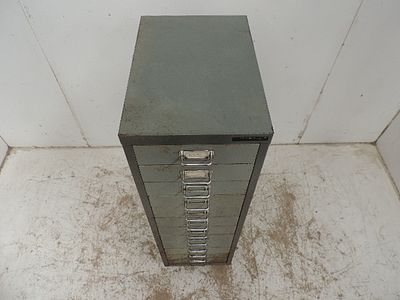 Grey Steel Set of Twelve Collector's Drawers