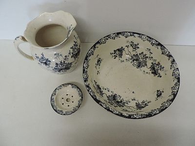 Victorian Blue & White Jug & Hand Basin 15" with Soap Bowl