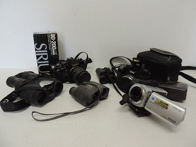 Nikon Digital Camera, One Yashica, Three Sets of Binoculars & Sony Video Camera
