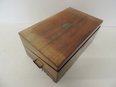Victorian Mahogany & Brass Campaign Handles Writing Slope with Blue Lining