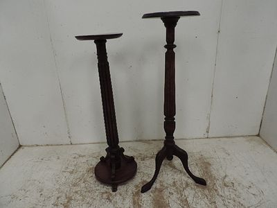 Mahogany Reeded Column Tripod Jardiniere Stand Plus One Other