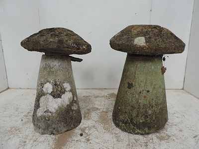 Pair of Antique Saddle Stones / Garden Mushrooms