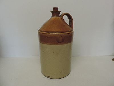 Antique Glazed Stoneware Cider Flask / Bottle 17"
