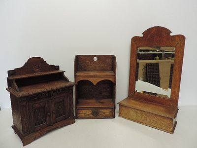 Antique Oak Frame Hall / Wall Mirror with Glove Box, Pipe Rack & Tabacco Cabinet