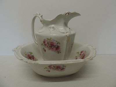 Victorian Staffordshire Rose Decorated Jug & Basin Set
