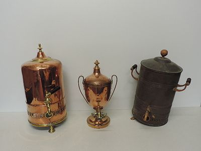 19th Century Copper 19" Samovar Plus One Other Plus Regency Table Top Hot Water Urn