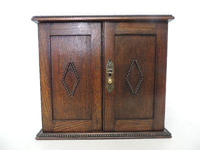 Edwardian Oak Two Door Smoker's / Tabacco Cabinet