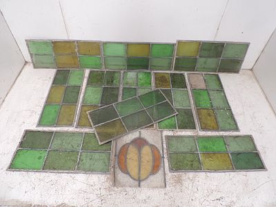 Twelve Art Nouveau Lead Light Coloured Glass Panels