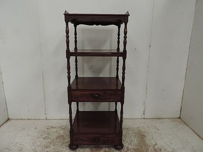 Mid 19th Century Mahogany Four Tier Watnot on Turned Supports & Bun Feet