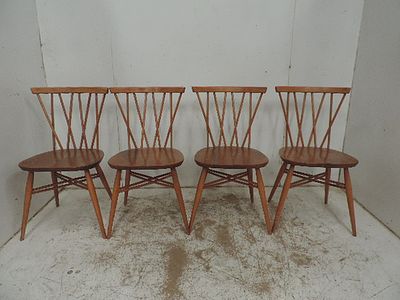 Set of Four Blond Ercol Chilton Candlestick Dining Chairs