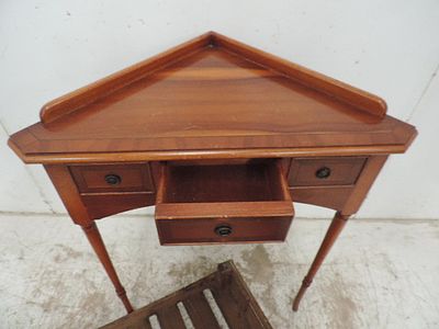 Yew Wood Corner Side Table with Drawer Plus Apple Crate