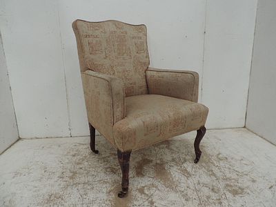 Art Nouveau Upholstered Armchair on Cabriole Legs with Casters