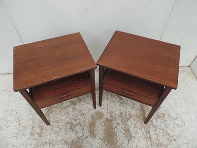Pair of Mid Century Teak Bedside Tables with Drawer