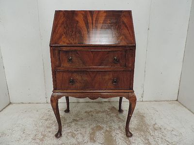 Reproduction Flame Mahogany Two Drawer Bureau on Cabriole Legs