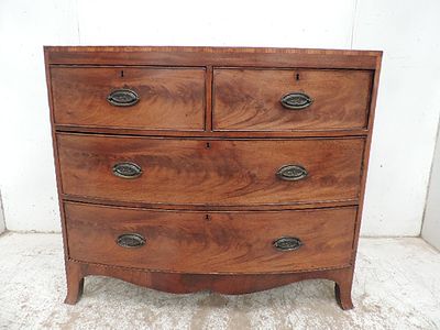 Georgian Mahogany Two Over Two Bow Front Chest on Splayed Feet with Oval Brass Handles