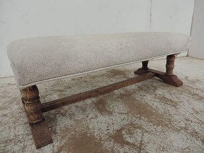 Arts & Crafts Oak Upholstered Top Hearth Stool