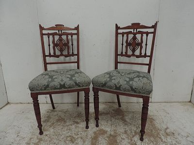 Pair of Edwardian Satinwood Inlay Side / Salon / Side Chairs