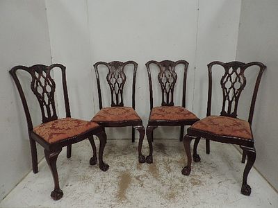 Antique Set of Four Mahogany Chippendale Style Dining Chairs on Ball & Claw Legs