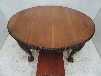 Antique Mahogany Oval Wind Out Dining Table on Carved Ball & Claw Legs with Extra Leaf