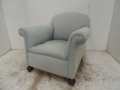 Edwardian Upholstered Club Style Armchair on Bun Feet