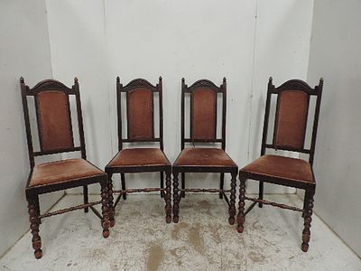 Set of Four Oak Bobbin Leg High Back Dining Chairs