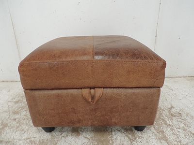 Square Upholstered Tan Leather Foot Stool