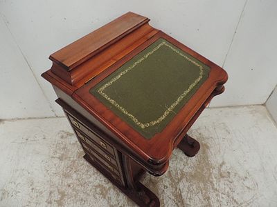 Mahogany Fitted Davenport / Desk with Green Leather Top & Brass Campaign Handles