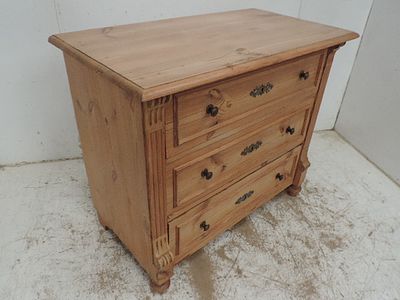 Antique Continental Stripped Pine Three Drawer Bedroom Chest