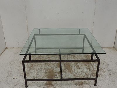 Square Wrought Iron Frame Coffee Table with Polished Plate Glass Top