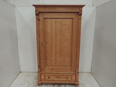 Antique Continental Stripped Pine Single Door & Drawer Wardrobe