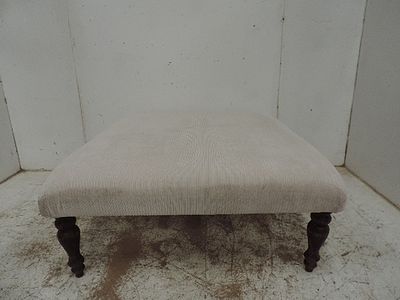 Large Square Upholstered Top Stool on Turned Mahogany Legs