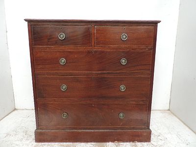 Late Victorian Two Over Three Drawer Mahogany Chest with Ring Handles