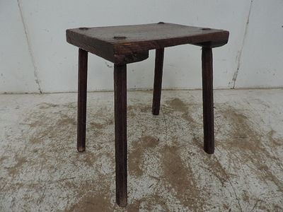 Antique Elm Farmhouse Pegged Four Leg Stool