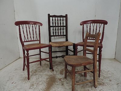 Pair of 19th Century Spindle Back Side Chairs with Cane Seats, One Other & Elm Child's Chair