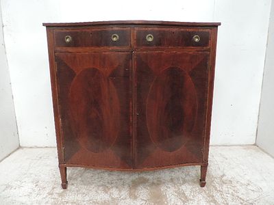 Swan Neck Front Flame Mahogany Oval Panel Two Door & Drawer Dining Room Cupboard