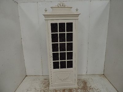 Continental Tall Painted Glass Front Glass Front Linen Cabinet with Carved Top