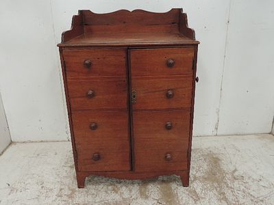 Small 19th Century Mahogany Two Door Cabinet in Form of Collector's Drawers with Turned Bun Handles