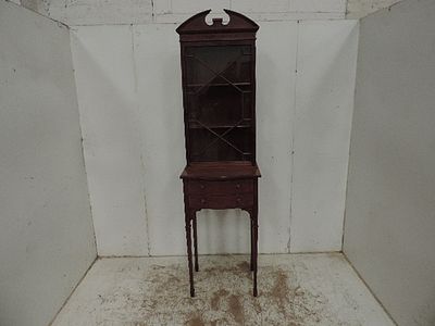 Late 19th Century Slender Mahogany Glass Front Display Cabinet with Two Drawers on Slender Legs