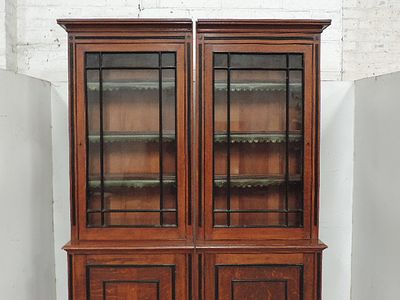 Late 19th Century Polished Pollard Oak & Ebony Stringing Library Bookcase with Glazed Doors 