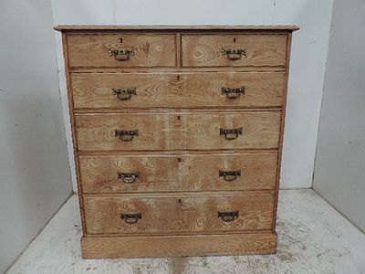 Aesthetic Movement Pale Oak Two Over Four Drawer Bedroom Chest with Brass Drop Handles