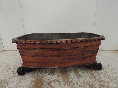 William IV Solid Rosewood Bow Front Lead Lined Open Wine Cooler / Planter on Carved Scroll Feet 