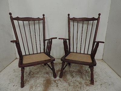 Pair of Continental Mid Century Oak Framed Fireside Armchairs with Seat & Back Cushions