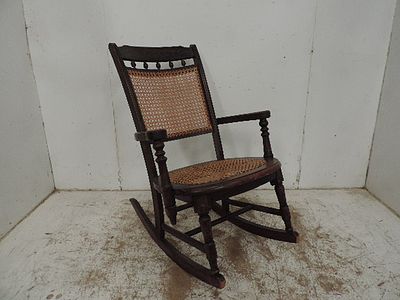 Victorian Stained Frame Rocking Chair on Turned Supports & Canework Panels